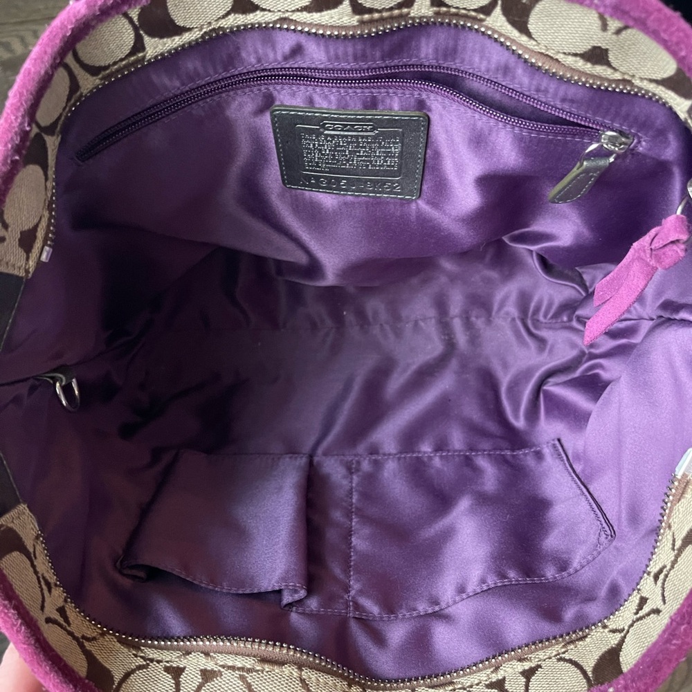 Coach Vintage Signature Canvas Monogram Tote Bag with Metallic and Suede Accents - Picture 10 of 11